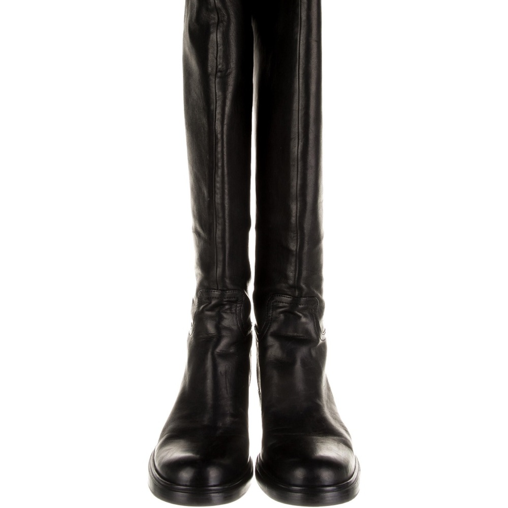 MIU MIU PRADA WOMEN BLACK LEATHER OVER-THE-KNEE BOOTS SIZE 7.5 37.5 - Picture 4 of 10